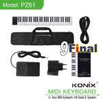 KONIX PZ61 (no logo) 61 Keys Electronic Piano, Digital Piano , Support Midi Function Midi Keyboard Output with 128 Tones 14 Demo Songs Drum Kit Function , Recording , Sustain Pedal - Image 2