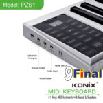 KONIX PZ61 (no logo) 61 Keys Electronic Piano, Digital Piano , Support Midi Function Midi Keyboard Output with 128 Tones 14 Demo Songs Drum Kit Function , Recording , Sustain Pedal - Image 3